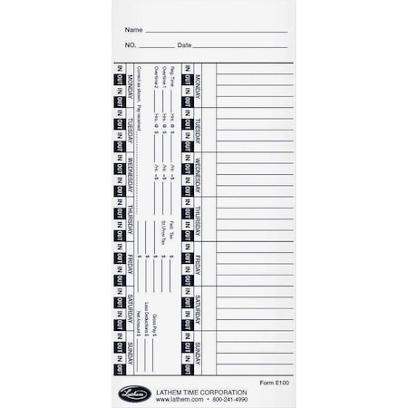Lathem Timecards, Universal, 100Pk LTHE100